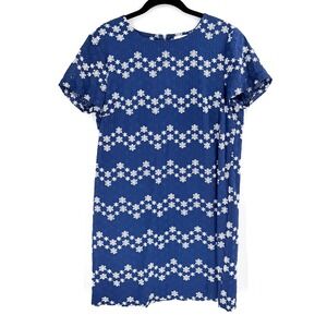 June & Ivy Shift Dress Women L Blue Eyelet Floral Embroidered Cottagecore Boho